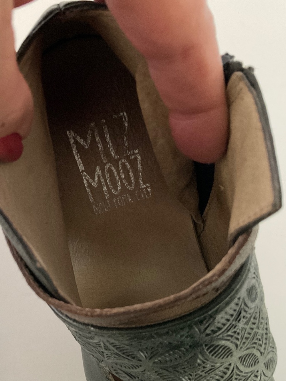 MIZ MOOZ Heeled Booties Leather Dark Green Size 8 - Picture 10 of 11